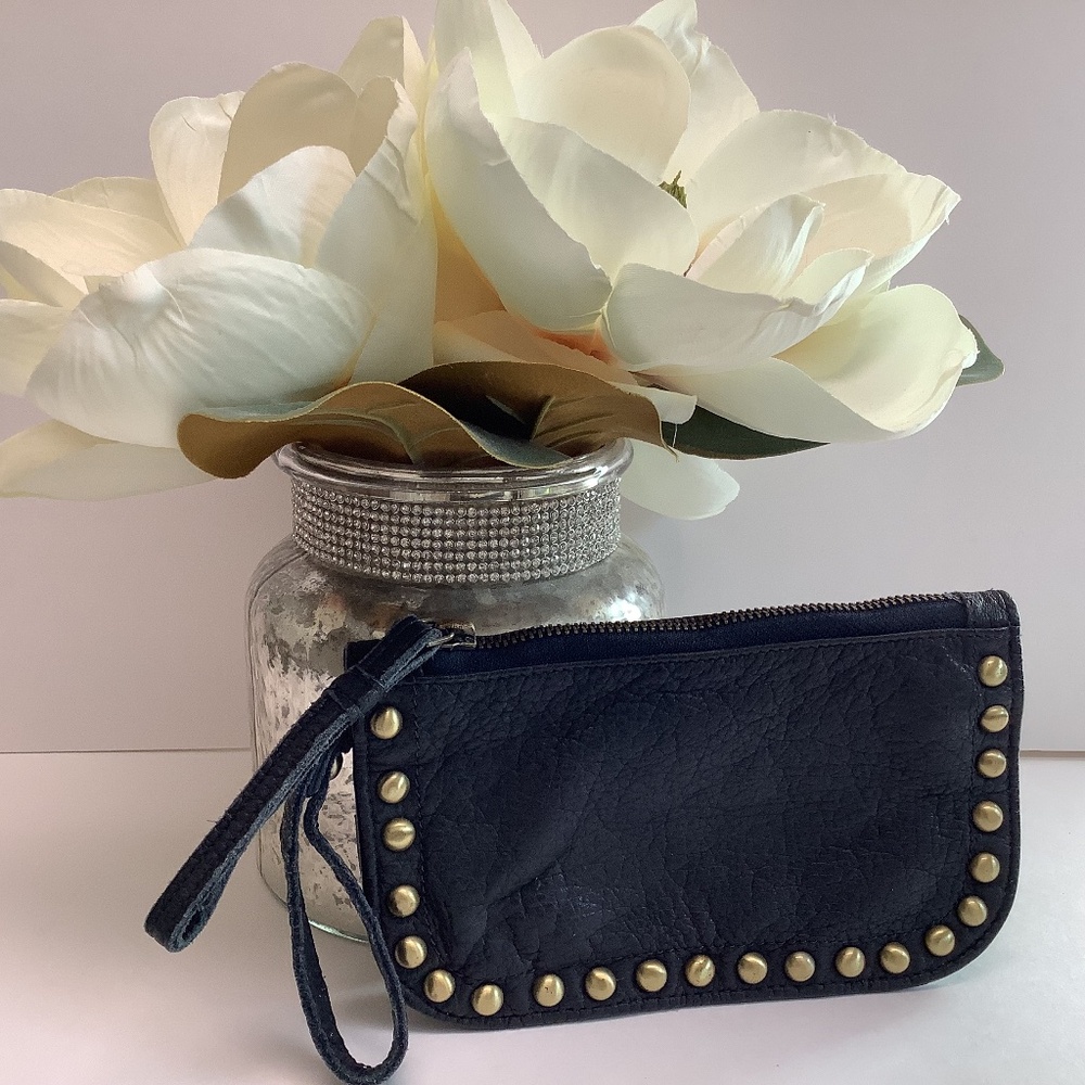 Free People Navy Leather Studded Wristlet NWOT